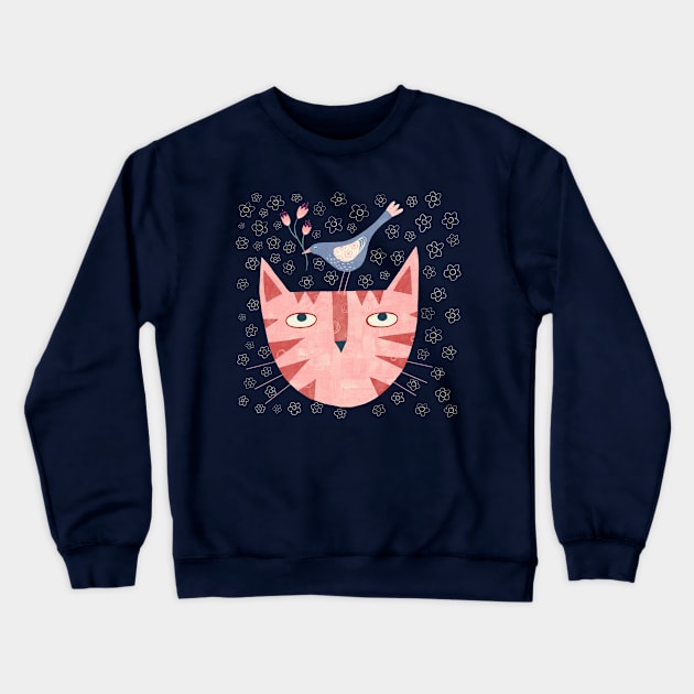 Cat Bird Flower Crewneck Sweatshirt by NicSquirrell